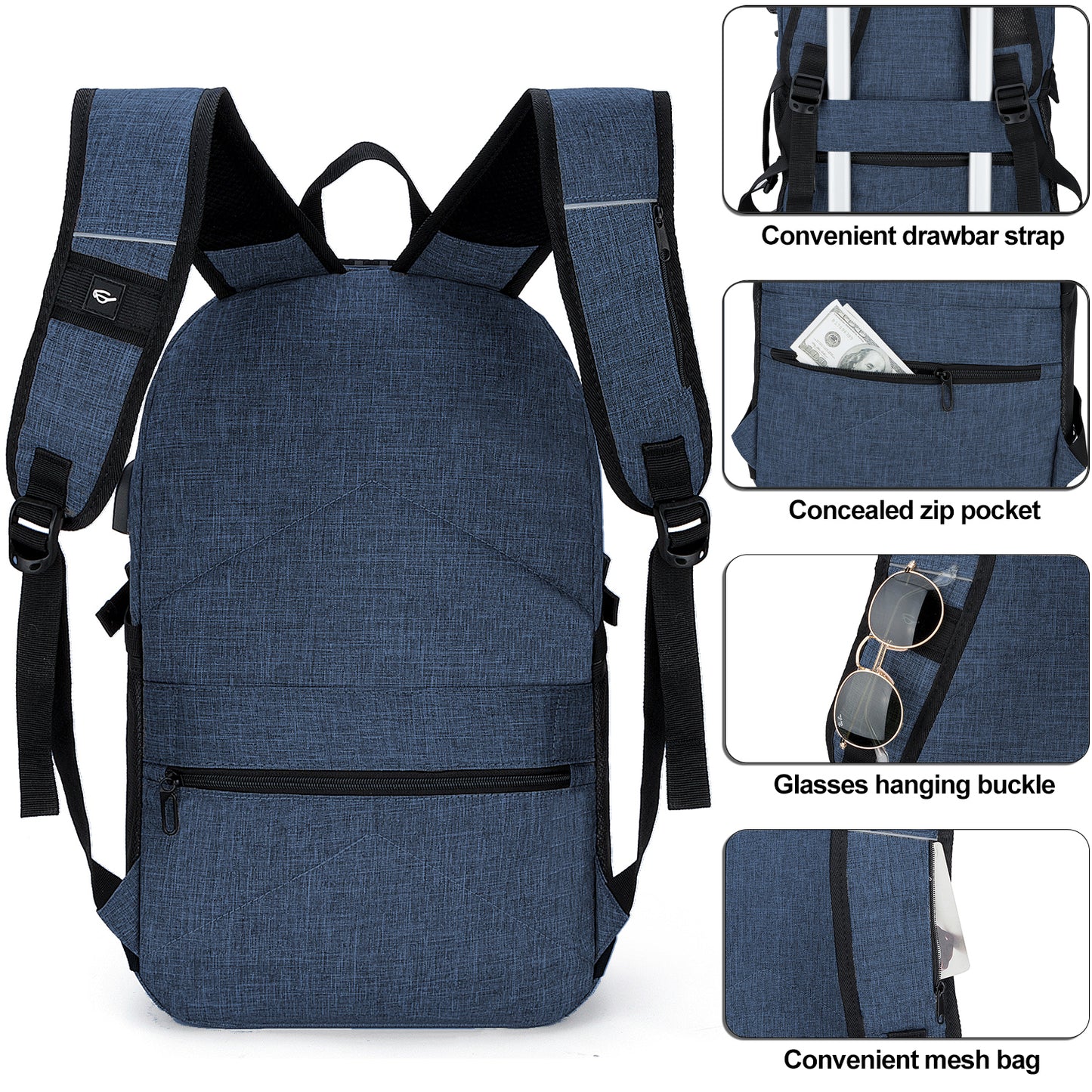Mochila antirrobo, Mochila Impermeable ,DOXUNGOO Mochila para portátil Hombre Mujer Mochila Escolares Aire Libre paracon bloqueo y con USB Puerto y puerto audífonos para Laptop hasta 15.6 pulgadas (azul)