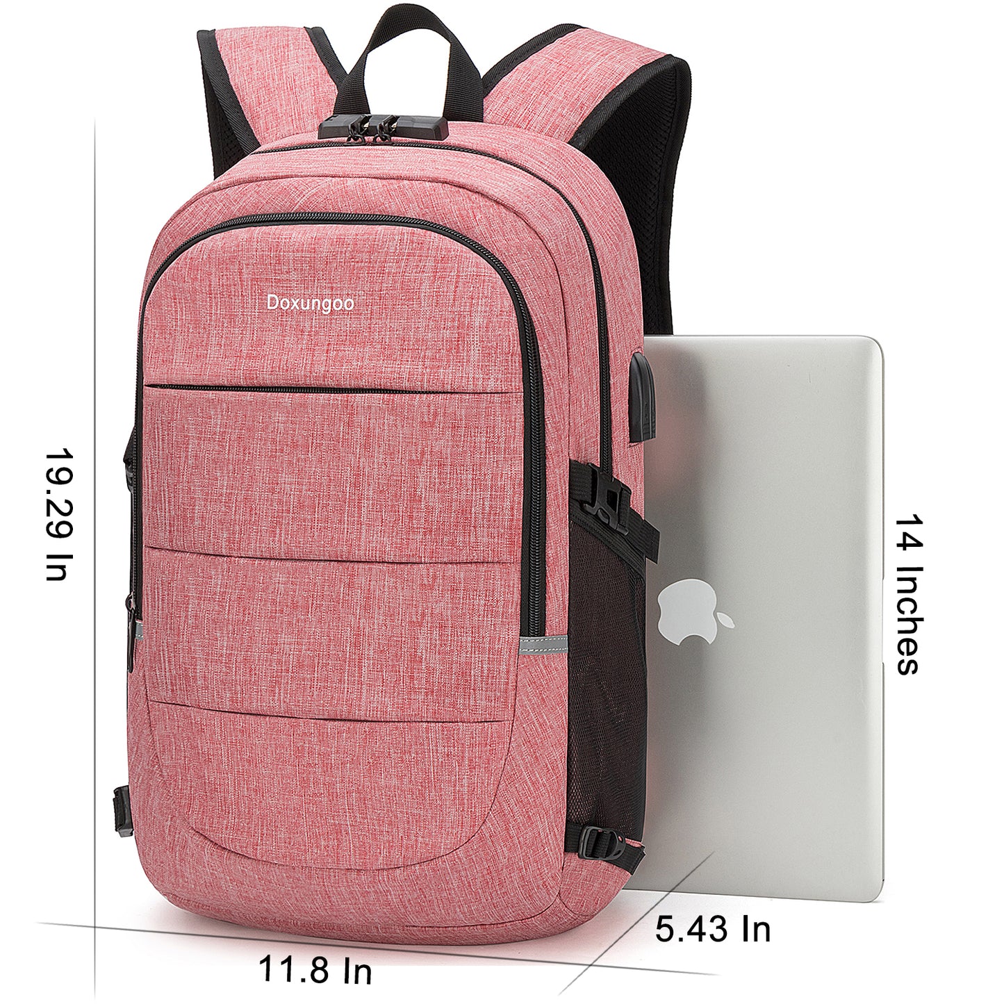 Mochila antirrobo,Mochila Impermeable ,DOXUNGOO Mochila para portátil Hombre Mujer Mochila Escolares Aire Libre paracon bloqueo y con USB Puerto y puerto audífonos para Laptop hasta 15.6 pulgadas (Rosado)