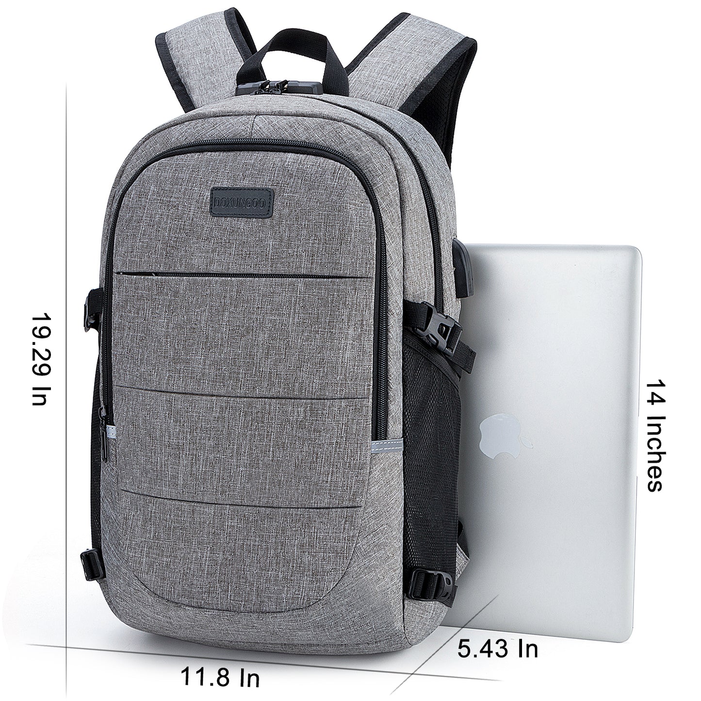 Mochila antirrobo, ochila Impermeable ,DOXUNGOO Mochila para portátil Hombre Mujer Mochila Escolares Aire Libre paracon bloqueo y con USB Puerto y puerto audífonos para Laptop hasta 15.6 pulgadas (gris)