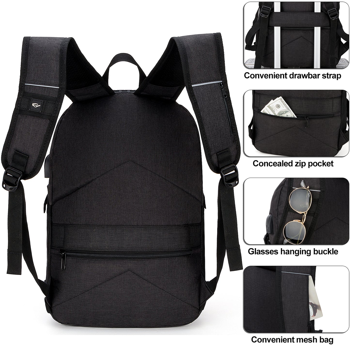 Pasa el mouse encima de la imagen para aplicar zoom DOXUNGOO Mochila antirrobo, Mochila Impermeable Mochila para portátil Hombre Mujer Mochila Aire Libre paracon Bloqueo y con USB Puerto y Puerto audífonos para Laptop hasta 15.6 Pulgadas (Negro)