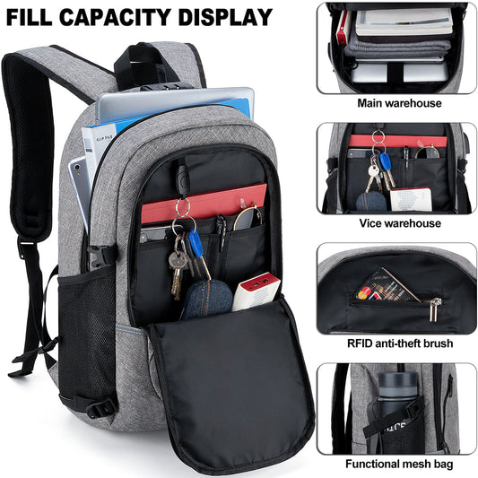 Mochila antirrobo, ochila Impermeable ,DOXUNGOO Mochila para portátil Hombre Mujer Mochila Escolares Aire Libre paracon bloqueo y con USB Puerto y puerto audífonos para Laptop hasta 15.6 pulgadas (gris)