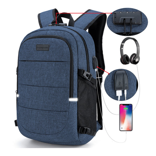 Mochila antirrobo, Mochila Impermeable ,DOXUNGOO Mochila para portátil Hombre Mujer Mochila Escolares Aire Libre paracon bloqueo y con USB Puerto y puerto audífonos para Laptop hasta 15.6 pulgadas (azul)