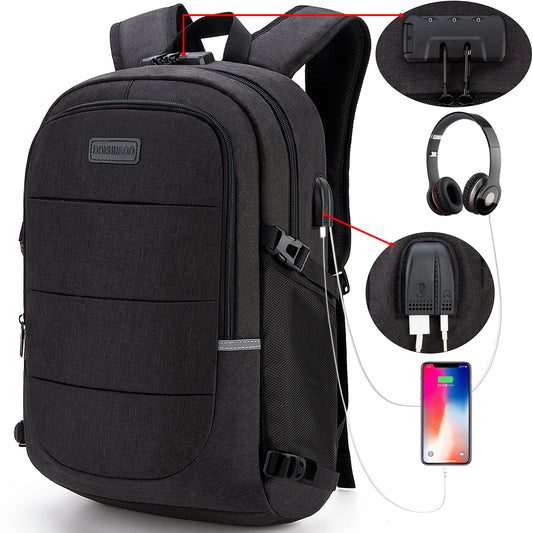 Pasa el mouse encima de la imagen para aplicar zoom DOXUNGOO Mochila antirrobo, Mochila Impermeable Mochila para portátil Hombre Mujer Mochila Aire Libre paracon Bloqueo y con USB Puerto y Puerto audífonos para Laptop hasta 15.6 Pulgadas (Negro)