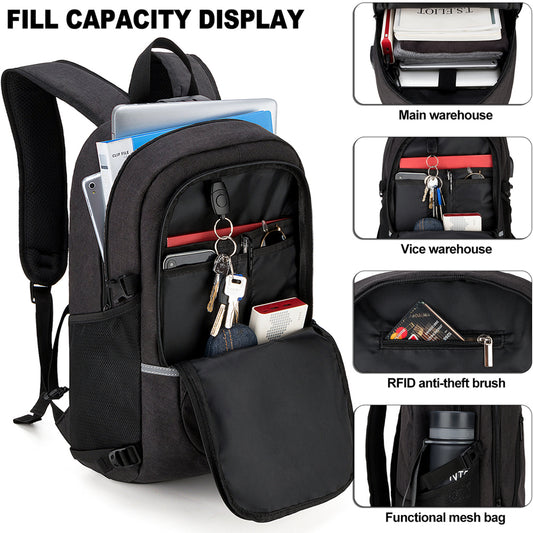 Pasa el mouse encima de la imagen para aplicar zoom DOXUNGOO Mochila antirrobo, Mochila Impermeable Mochila para portátil Hombre Mujer Mochila Aire Libre paracon Bloqueo y con USB Puerto y Puerto audífonos para Laptop hasta 15.6 Pulgadas (Negro)