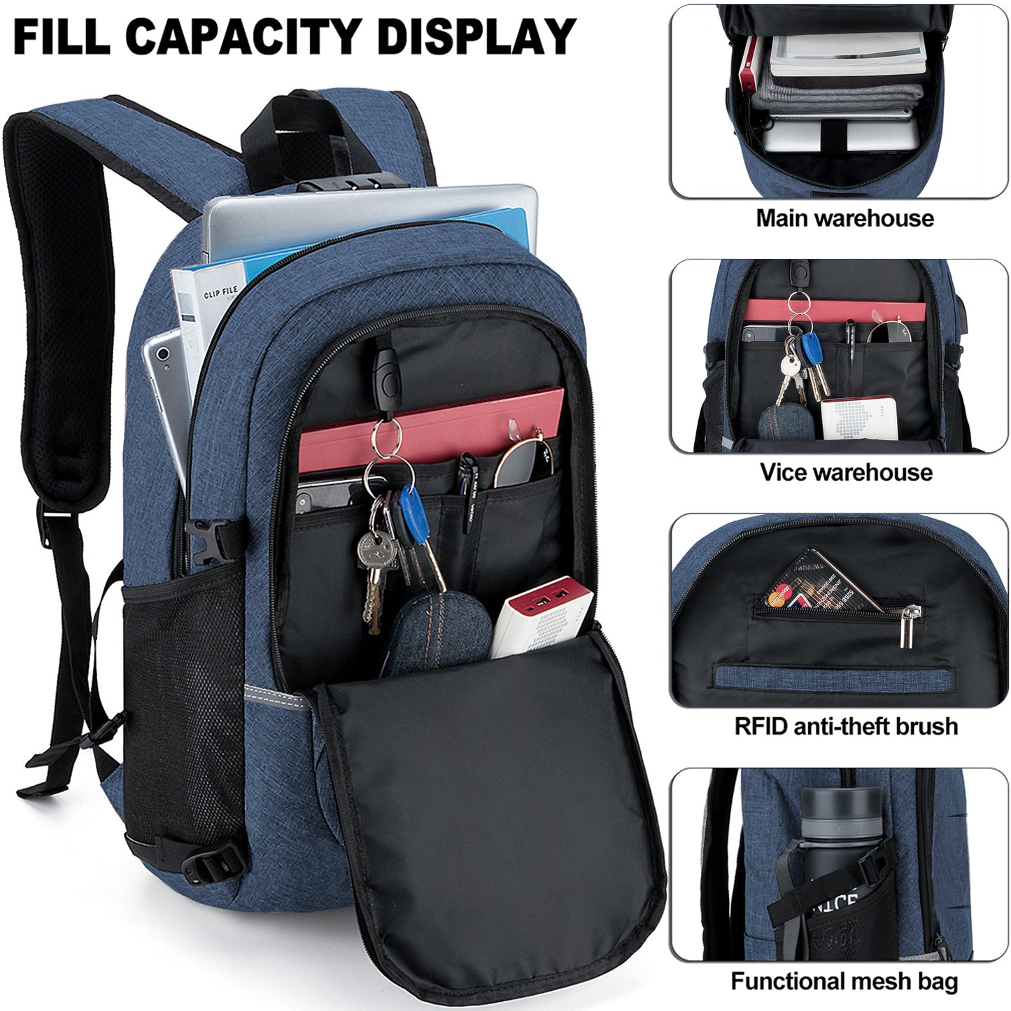 Zk-laptop Mochila escolar para hombres Mochila portátil de 18.4 pulgadas Mochila  multifuncional para juegos Mochila impermeable xxx grande con bolsillo RFID  y cargador USB